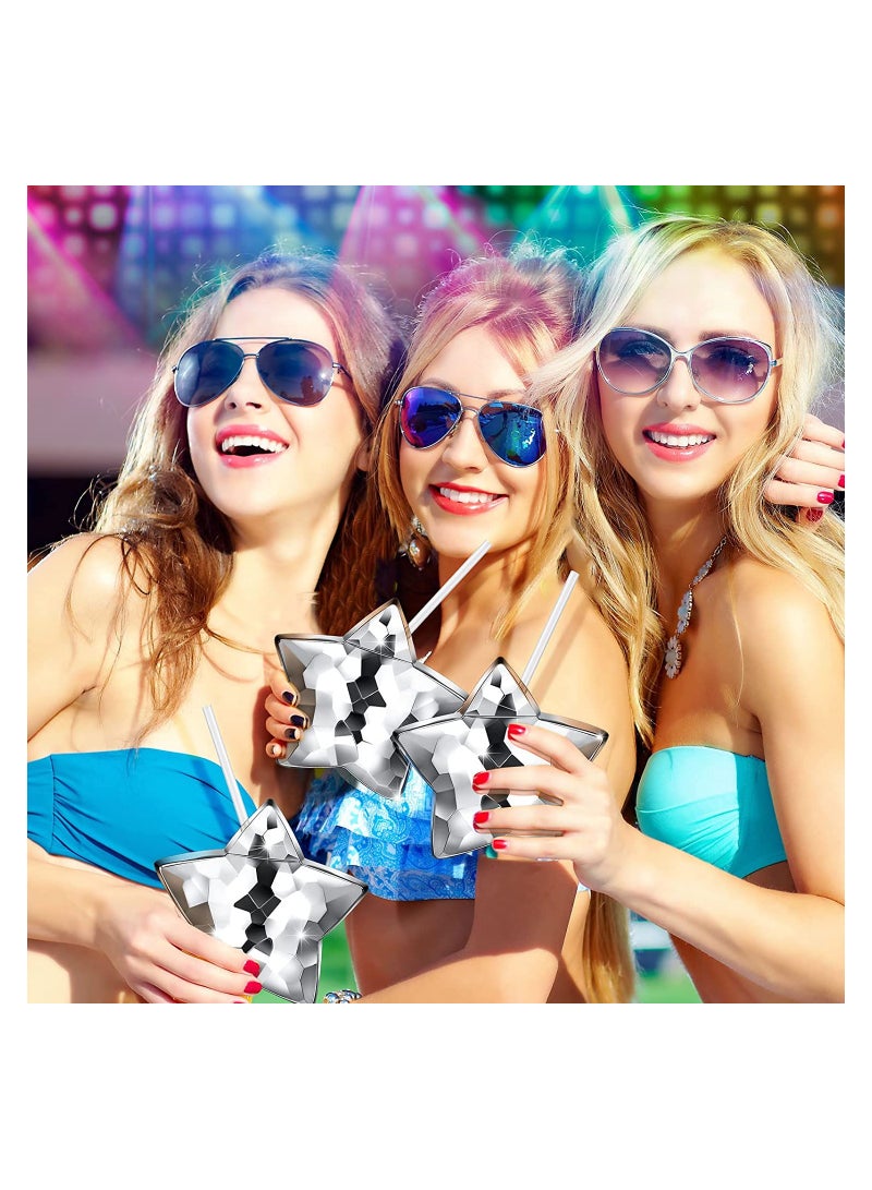 KASTWAVE SYOSI Shiny Star Cup, Silver Disco Flash Cup Tumbler with Lid and Straw, Sparkling Cocktail Glass for Parties, Reusable Disco Cups, 20 oz, 2 Pcs - Image 5