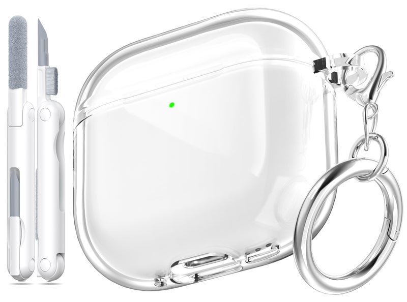 MHYALUDO for AirPods 4th Generation Case Cover 2024 MilitaryGrade Shockproof Soft TPU Highly Transparent AntiYellowing for AirPods 4 Case with Cleaning Kit Cute Round Buckle Clear White - Image 2