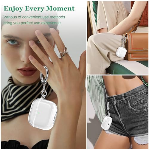 MHYALUDO for AirPods 4th Generation Case Cover 2024 MilitaryGrade Shockproof Soft TPU Highly Transparent AntiYellowing for AirPods 4 Case with Cleaning Kit Cute Round Buckle Clear White - Image 3