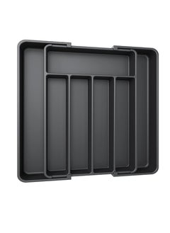 SYOSI Silverware Organizer Expandable Kitchen Drawer Organizer Adjustable Utensil Organizer Cutlery Drawer Organizer for Forks and Knives with Grooved Drawer Dividers for Flatware Kitchen Utensils Black  - Image 1