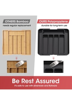 SYOSI Silverware Organizer Expandable Kitchen Drawer Organizer Adjustable Utensil Organizer Cutlery Drawer Organizer for Forks and Knives with Grooved Drawer Dividers for Flatware Kitchen Utensils Black  - Image 5