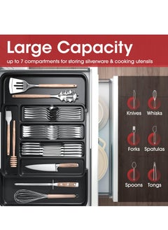 SYOSI Silverware Organizer Expandable Kitchen Drawer Organizer Adjustable Utensil Organizer Cutlery Drawer Organizer for Forks and Knives with Grooved Drawer Dividers for Flatware Kitchen Utensils Black  - Image 3
