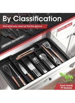 SYOSI Silverware Organizer Expandable Kitchen Drawer Organizer Adjustable Utensil Organizer Cutlery Drawer Organizer for Forks and Knives with Grooved Drawer Dividers for Flatware Kitchen Utensils Black  - Image 2