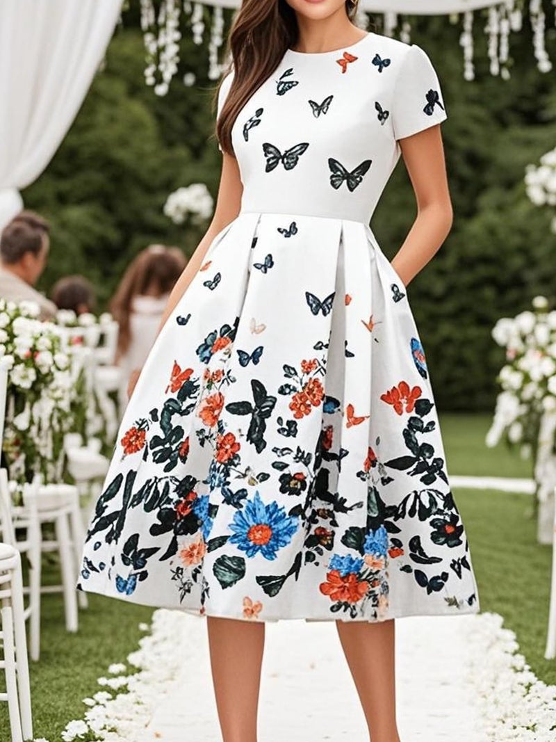 oxiuly Women's Casual Swing Dress with Pockets Elegant Work Party Vintage Dress OX165 (White hudie, XXL) - Image 2