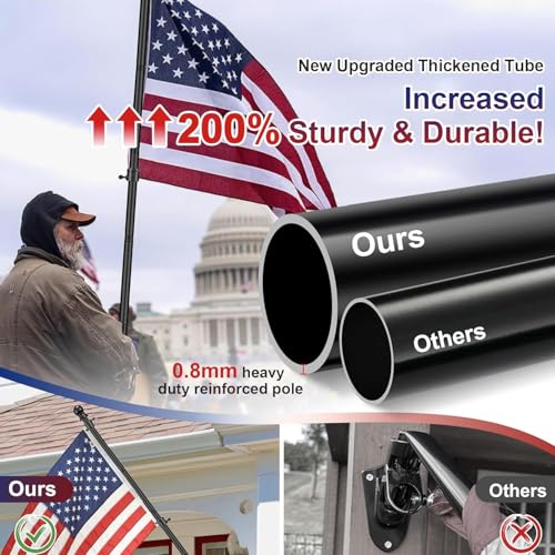 Barcetine Black Flag Poles for Outside House - 6ft Tangle Free Flag Pole for House,Heavy Duty Metal Flagpole,Outdoor Flagpoles Residential for Porch,Fence (Without Bracket) - Image 4