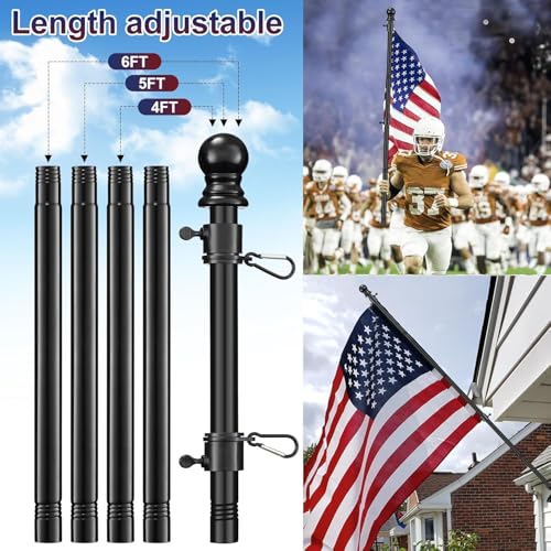 Barcetine Black Flag Poles for Outside House - 6ft Tangle Free Flag Pole for House,Heavy Duty Metal Flagpole,Outdoor Flagpoles Residential for Porch,Fence (Without Bracket) - Image 5