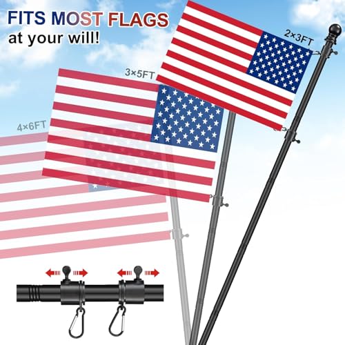 Barcetine Black Flag Poles for Outside House - 6ft Tangle Free Flag Pole for House,Heavy Duty Metal Flagpole,Outdoor Flagpoles Residential for Porch,Fence (Without Bracket) - Image 3