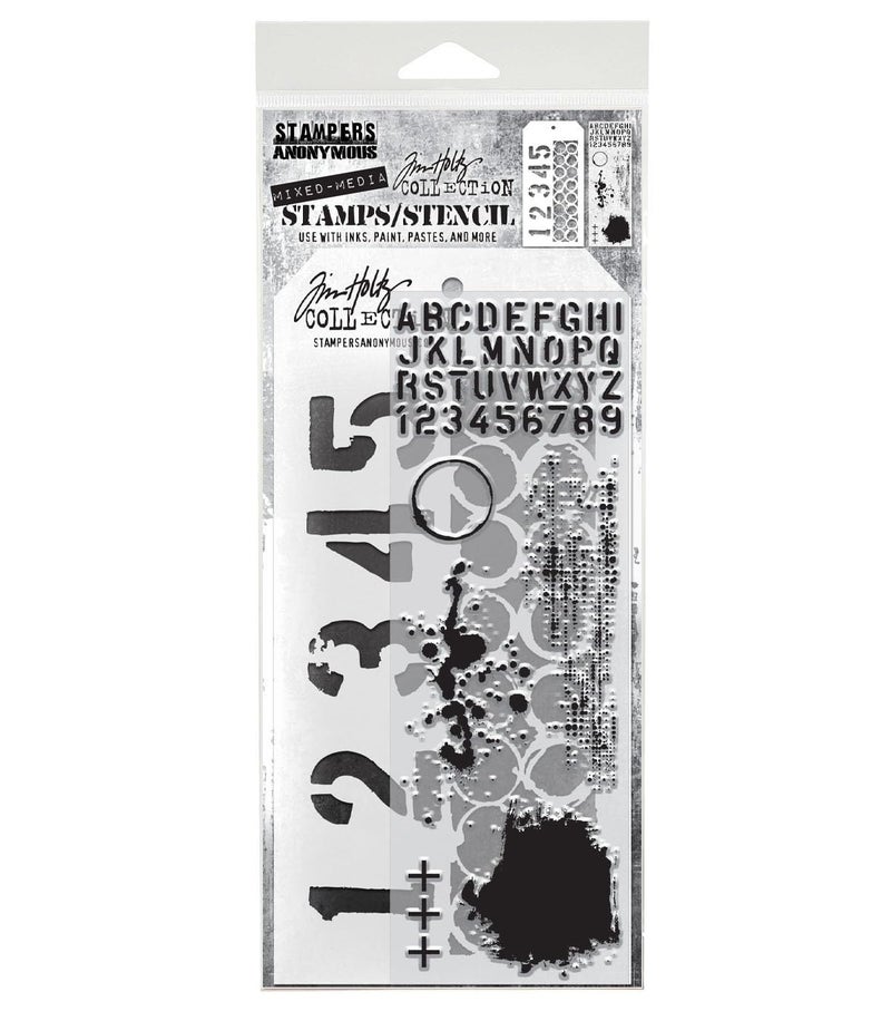 Tim Holtz Collection Stampers Anonymous Tim Holtz Numbers Alphabet Textures Mixed Media Stamp and Stencil Set THMM122 - Image 3