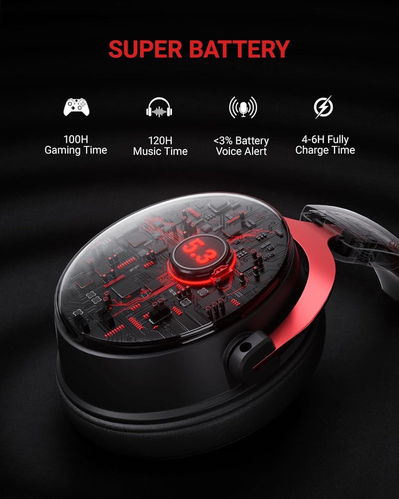 نوبو سماعة ألعاب لاسلكية ، تقنية 2.4GHz و Bluetooth 5.3 مع ميكروفون مانع للضوضاء، صوت ستيريو، متوافقة مع PC و PS5 و PS4 و Mac و Nintendo Switch، وضع سلكي 3.5mm لأجهزة Xbox Series - أحمر - Image 3
