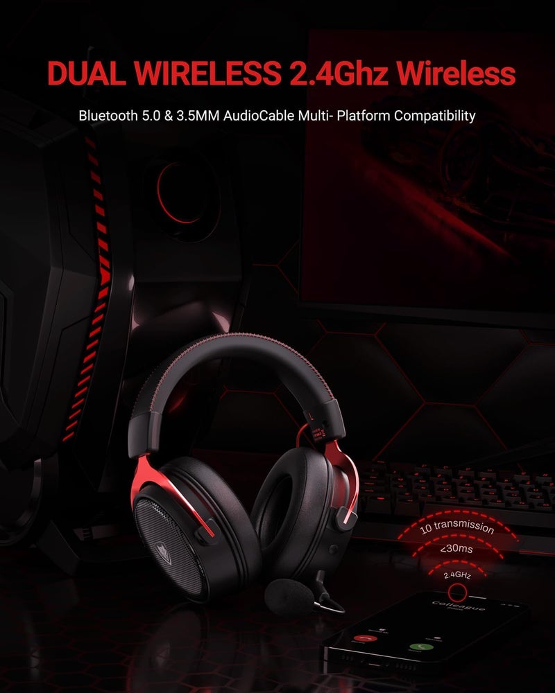 نوبو سماعة ألعاب لاسلكية ، تقنية 2.4GHz و Bluetooth 5.3 مع ميكروفون مانع للضوضاء، صوت ستيريو، متوافقة مع PC و PS5 و PS4 و Mac و Nintendo Switch، وضع سلكي 3.5mm لأجهزة Xbox Series - أحمر - Image 5