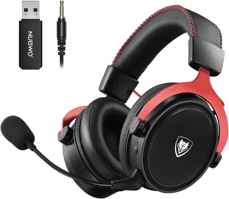 نوبو سماعة ألعاب لاسلكية ، تقنية 2.4GHz و Bluetooth 5.3 مع ميكروفون مانع للضوضاء، صوت ستيريو، متوافقة مع PC و PS5 و PS4 و Mac و Nintendo Switch، وضع سلكي 3.5mm لأجهزة Xbox Series - أحمر - Image 1