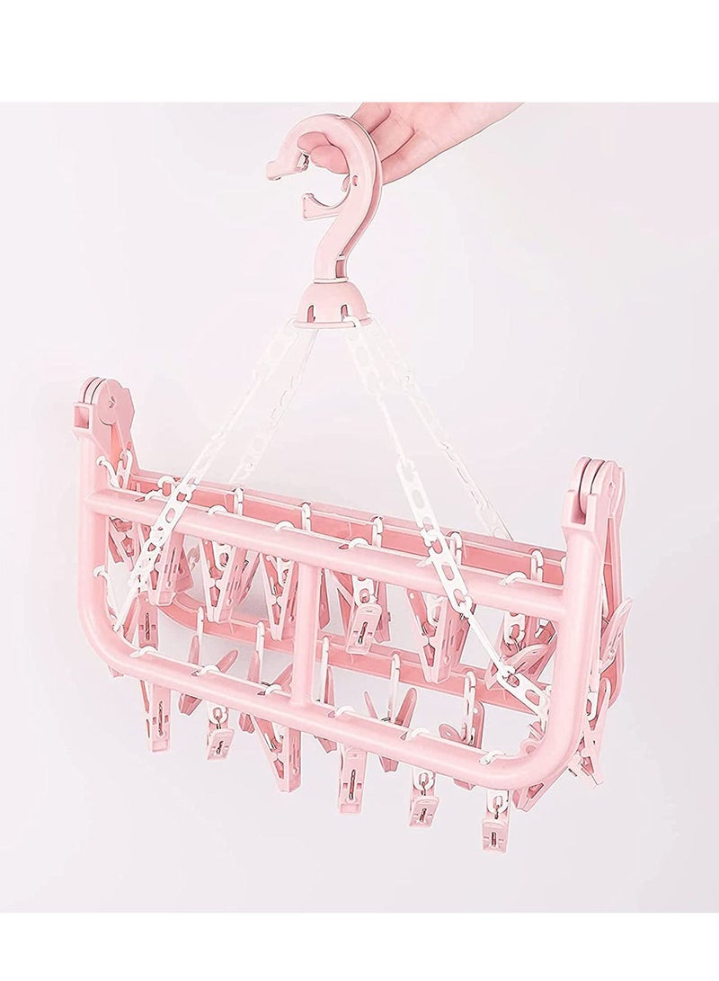 erorex Folding Laundry Hanger with 32 Clips (Pink) - Image 2