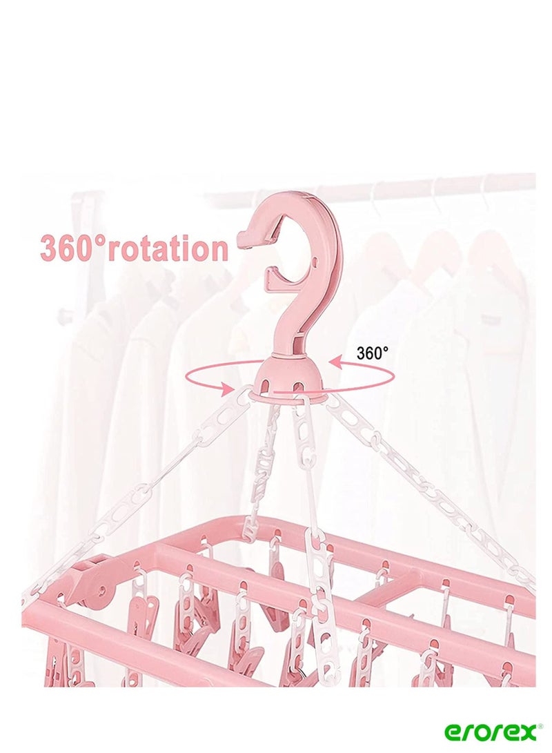 erorex Folding Laundry Hanger with 32 Clips (Pink) - Image 1