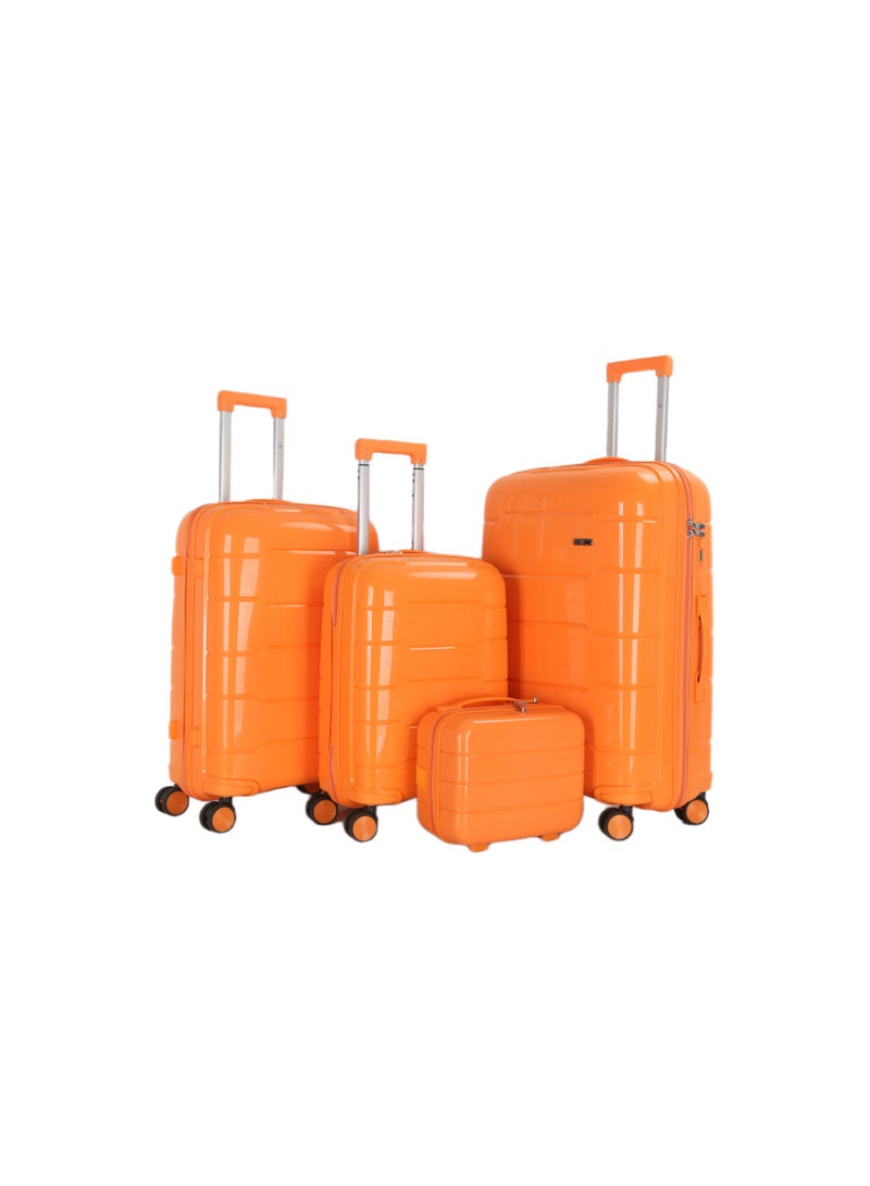 اتش تي مجموعة حقائب سفر إتش تي، من أربع قطع - حقائب متينة بهيكل صلب، مزودة بعجلات دوارة، ومقبض تلسكوبي، وسحابات مضادة للسرقة (13/20/24/28 بوصة، 13.5/49/80/116 لترًا، مجموعة سفر خفيفة الوزن، برتقالية) - Image 2