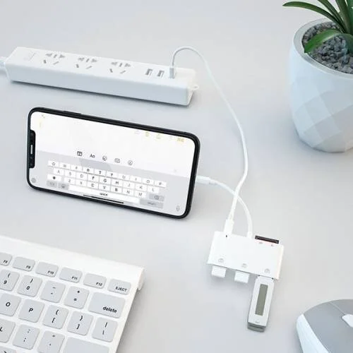 بولهاموبيل Polham Lightning Tf,sd Card Reader, 3 USB Cameras, Keyboard and Mouse Adapter for Apple iPad Compatible and Iphone
