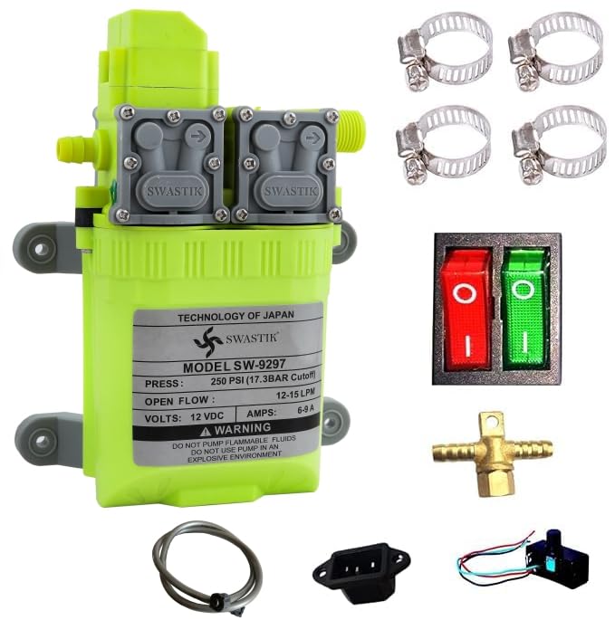 SWASTIK High Preesure 12v DC Battery Electric Portable Diaphragm Pump 250 PSI Double Motor Kit Used as Car Washer ac cleaning Agriculture Sprinkler Water Drip Irrigation Clearing House Shower Spray - Image 1