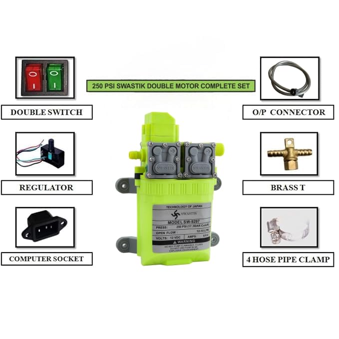 SWASTIK High Preesure 12v DC Battery Electric Portable Diaphragm Pump 250 PSI Double Motor Kit Used as Car Washer ac cleaning Agriculture Sprinkler Water Drip Irrigation Clearing House Shower Spray - Image 3