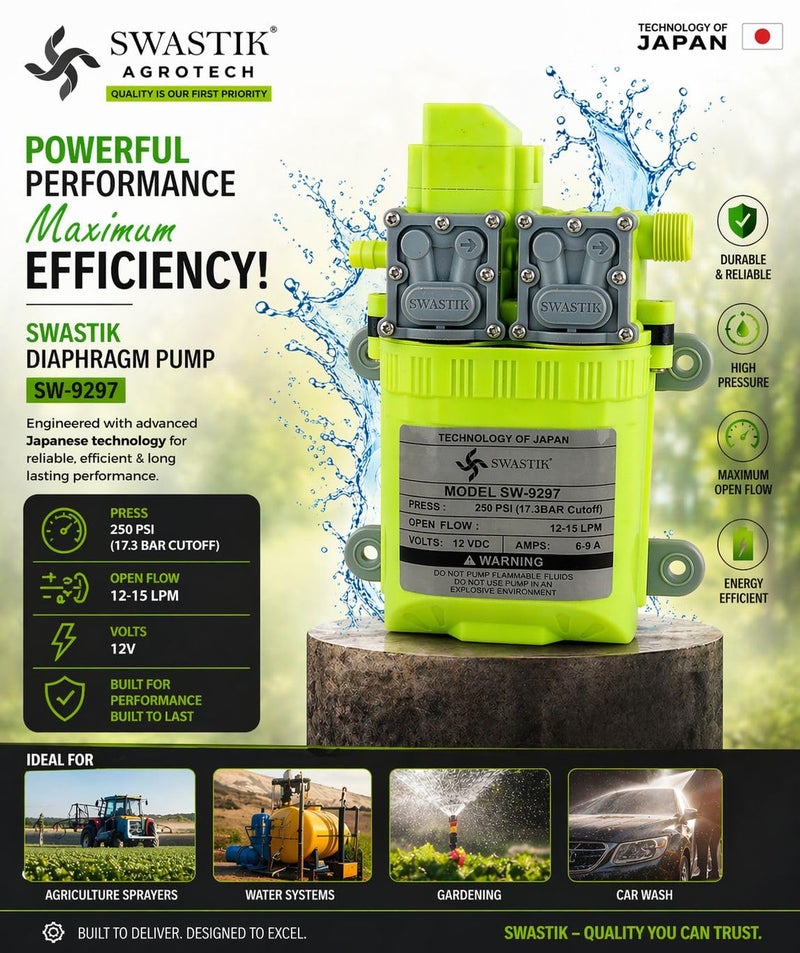 SWASTIK High Preesure 12v DC Battery Electric Portable Diaphragm Pump 250 PSI Double Motor Kit Used as Car Washer ac cleaning Agriculture Sprinkler Water Drip Irrigation Clearing House Shower Spray - Image 5