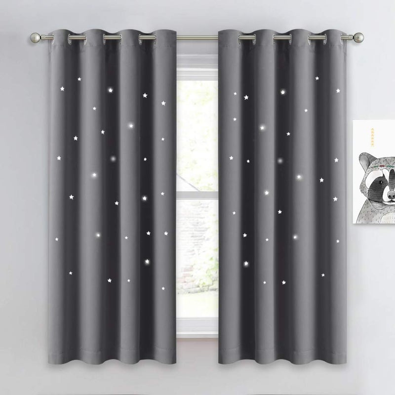 NICETOWN NICETOWN Gray Stars Kids Curtains  Nap Time Essential Nursery Window Curtains for Kids Room Super Cute Drape Panels with DieCut Stars for Thanksgiving2 Panels W52 x L63 inches 