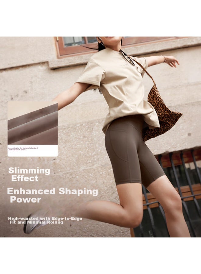Vfu Xingqing 5-inch Yoga Shorts, Outdoor Sports Cycling Pants, High-waisted Lifting Tight Shorts, Dove Gray Purple, L - Image 2
