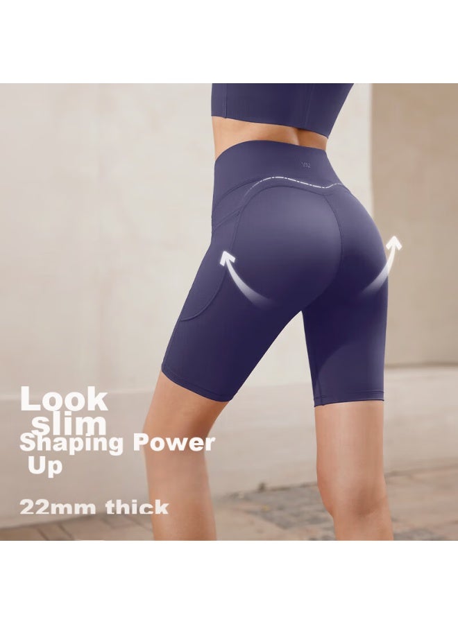 Vfu Xingqing 5-inch Yoga Shorts, Outdoor Sports Cycling Pants, High-waisted Lifting Tight Shorts, Dove Gray Purple, L - Image 1