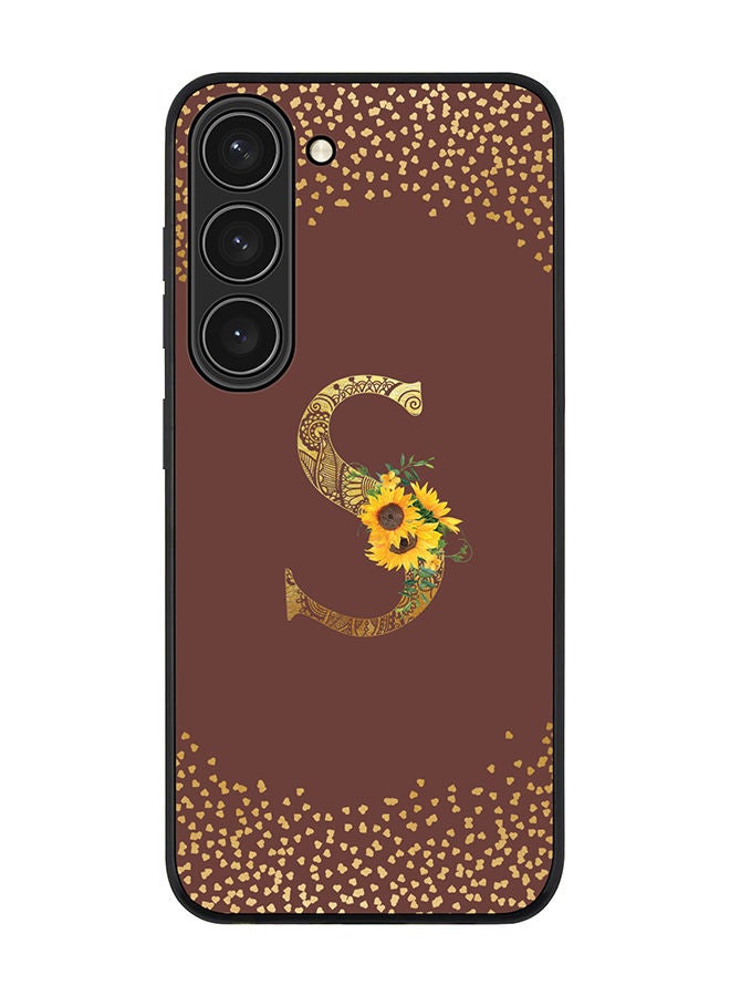 Stylizedd Rugged Black edge case for Samsung Galaxy S23 5G Slim fit Soft Case Flexible Rubber Edges Anti Drop TPU Gel Thin Cover - Custom Monogram Initial Letter Floral Pattern Alphabet - S (Brown ) - Image 1