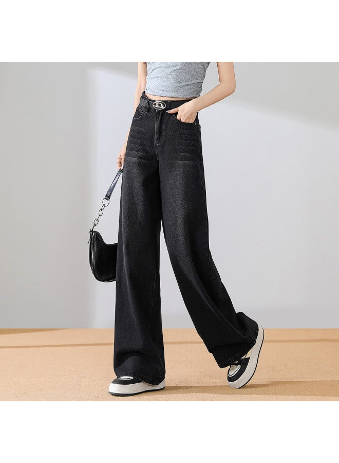 Fapai High-waisted Jeans For Women, Summer Style, Versatile Loose Straight-leg Pants, Slimming And Fashionable Wide-leg Floor-length Pants - Image 2