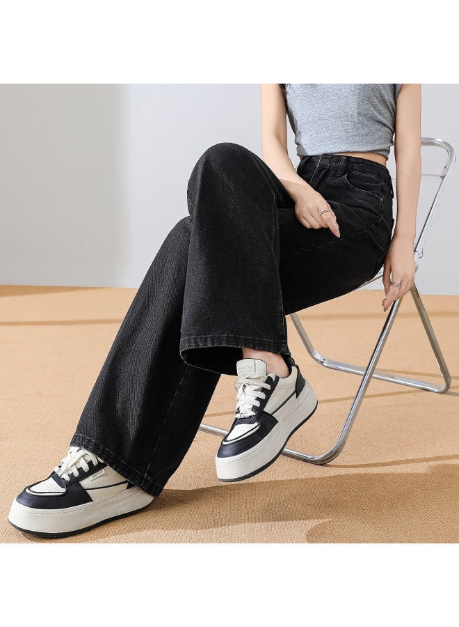 Fapai High-waisted Jeans For Women, Summer Style, Versatile Loose Straight-leg Pants, Slimming And Fashionable Wide-leg Floor-length Pants - Image 3