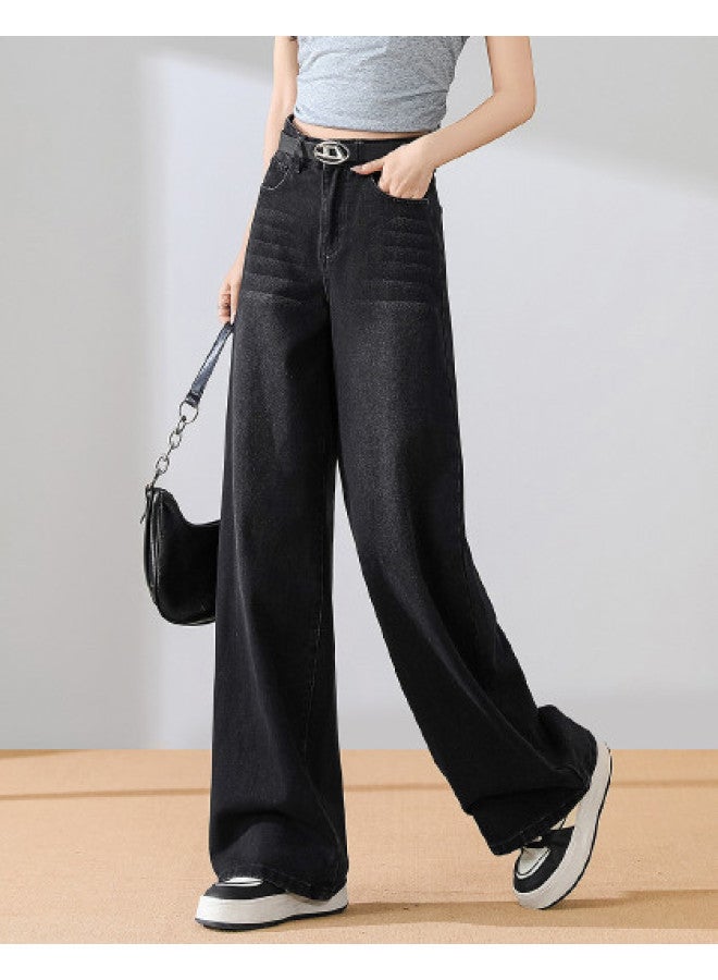 Fapai High-waisted Jeans For Women, Summer Style, Versatile Loose Straight-leg Pants, Slimming And Fashionable Wide-leg Floor-length Pants - Image 1
