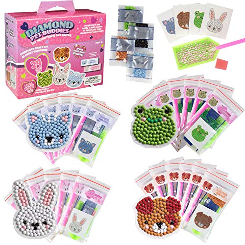 SCS Direct Pet Buddies Diamond Painting Kits (24ct)- Perfect Goodie Bag Party Favors for Kids Birthday Party -Each Includes Animal Gem Craft Activity & Sticker- Kids Multi-Item Party Favor Packs for Boys & Girls - Image 1