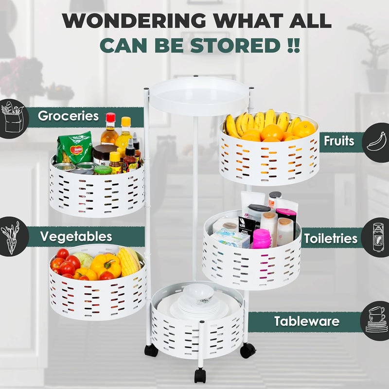 ABOUT SPACE عربة مطبخ متعددة الاستخدامات 5 طبقات دائرية مع عجلات لتخزين وتنظيم المطبخ - Image 5