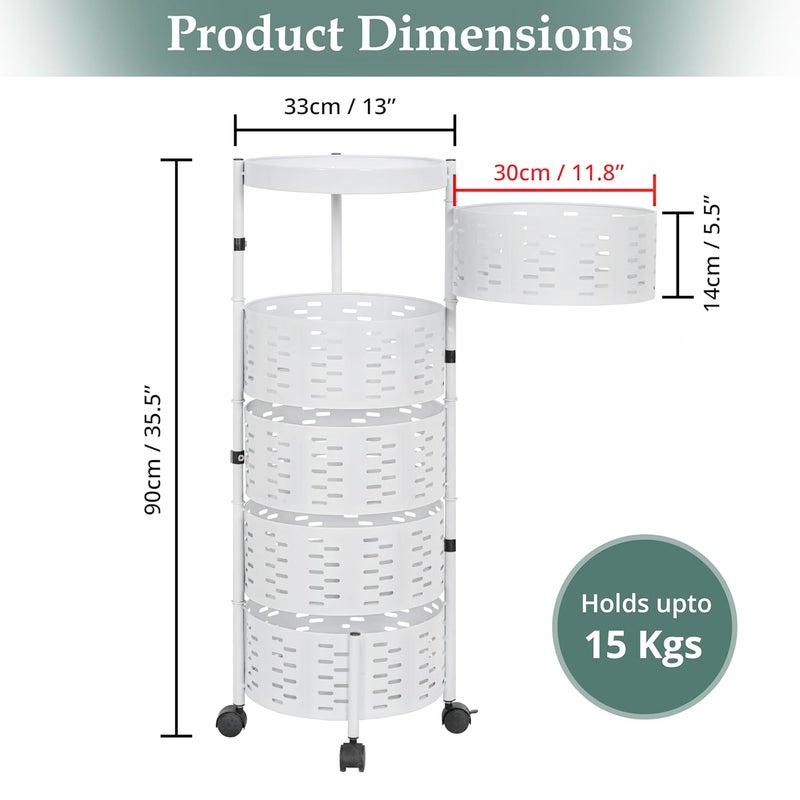 ABOUT SPACE عربة مطبخ متعددة الاستخدامات 5 طبقات دائرية مع عجلات لتخزين وتنظيم المطبخ - Image 2