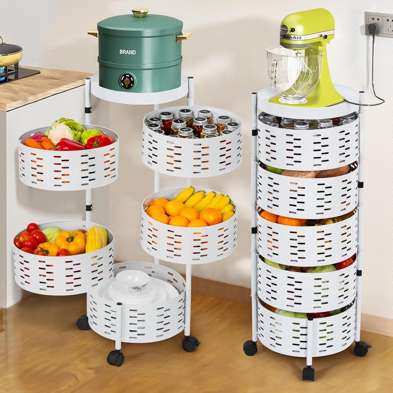 ABOUT SPACE عربة مطبخ متعددة الاستخدامات 5 طبقات دائرية مع عجلات لتخزين وتنظيم المطبخ - Image 1