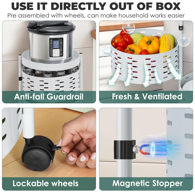 ABOUT SPACE عربة مطبخ متعددة الاستخدامات 5 طبقات دائرية مع عجلات لتخزين وتنظيم المطبخ - Image 3