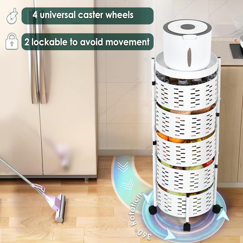 ABOUT SPACE عربة مطبخ متعددة الاستخدامات 5 طبقات دائرية مع عجلات لتخزين وتنظيم المطبخ - Image 4