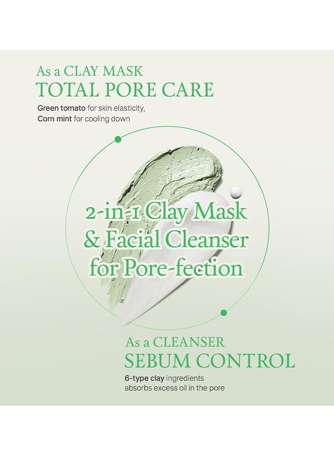 OUHOE Green Tomato Clay Mask Cleanser - Face Wash With Smudge stick, Pore Purifying with 49% Green Tomato Extract, Sebum & Clogged Pore Care, Exfoliation, Fragrance-Free, Vegan & Dermatologically Tested, 120g - Image 3