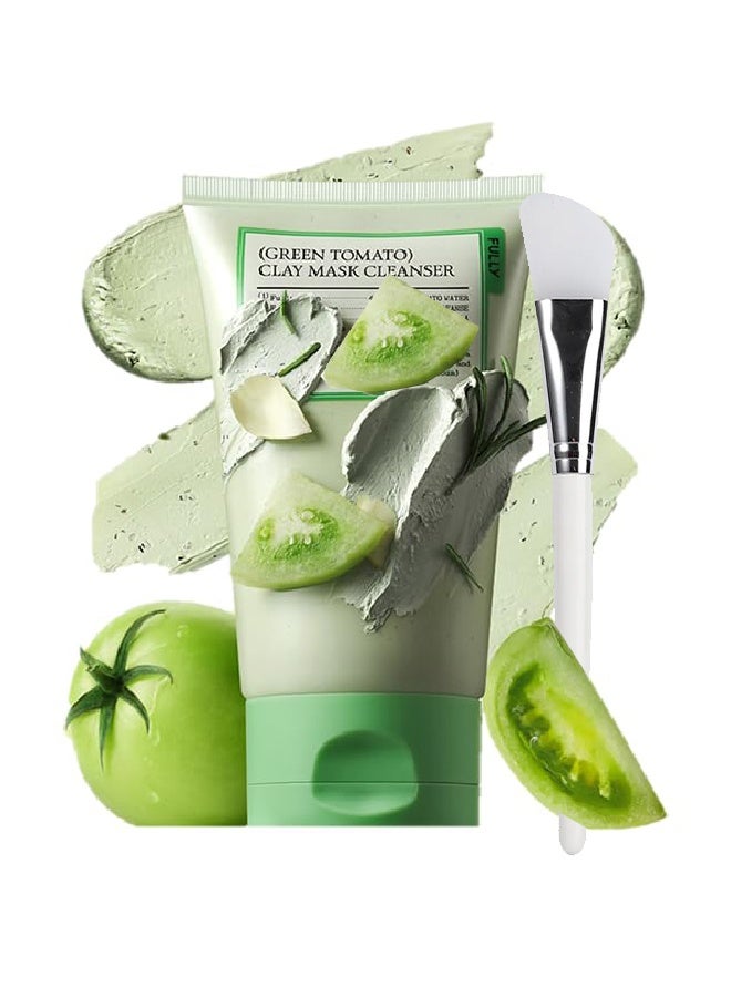 OUHOE Green Tomato Clay Mask Cleanser - Face Wash With Smudge stick, Pore Purifying with 49% Green Tomato Extract, Sebum & Clogged Pore Care, Exfoliation, Fragrance-Free, Vegan & Dermatologically Tested, 120g - Image 1