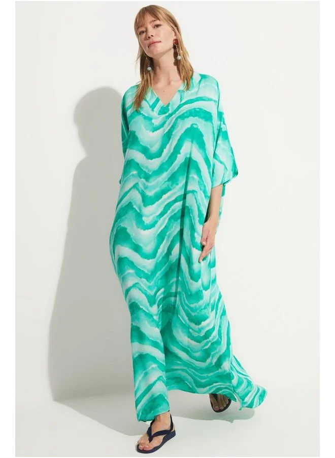JUNE June Patterned Kaftan Dress Turquoise