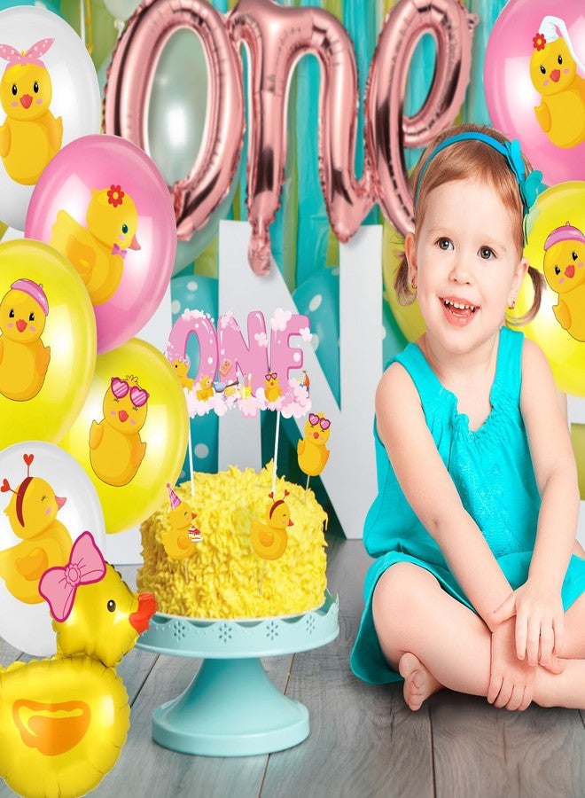 Glimin 44 Pcs Duck 1st Birthday Decorations Yellow Duck Rubber Latex Foil Balloon One Birthday Cake Topper Tablecloths Party Decor(Cute) - Image 5