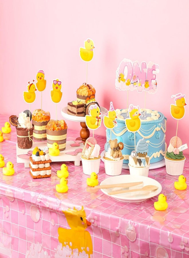 Glimin 44 Pcs Duck 1st Birthday Decorations Yellow Duck Rubber Latex Foil Balloon One Birthday Cake Topper Tablecloths Party Decor(Cute) - Image 4