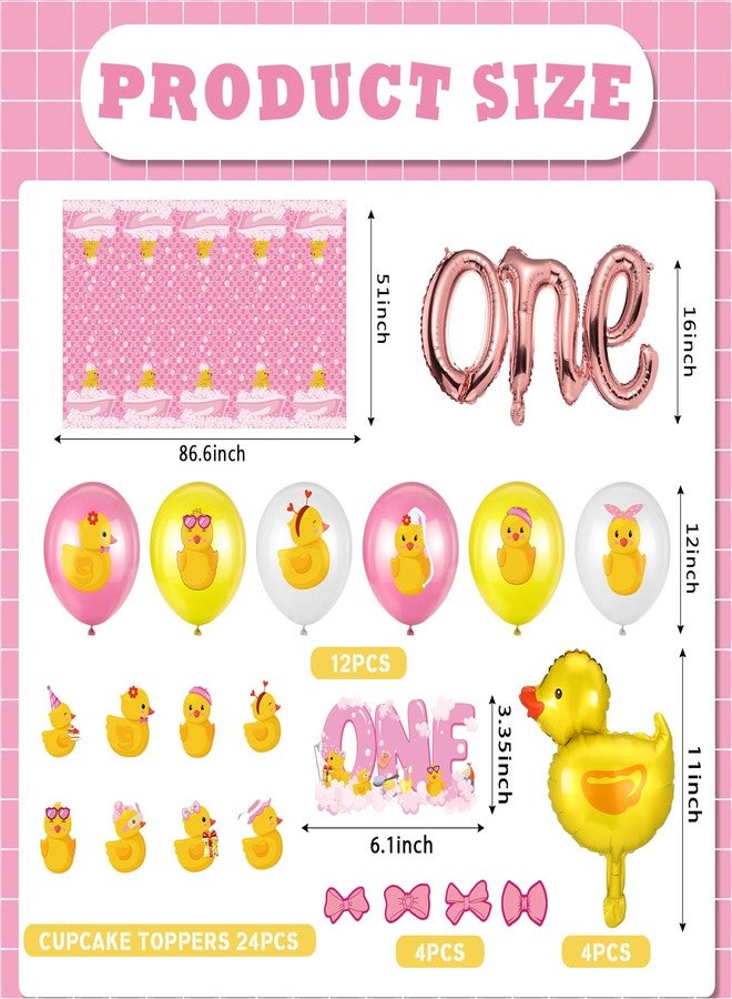 Glimin 44 Pcs Duck 1st Birthday Decorations Yellow Duck Rubber Latex Foil Balloon One Birthday Cake Topper Tablecloths Party Decor(Cute) - Image 2