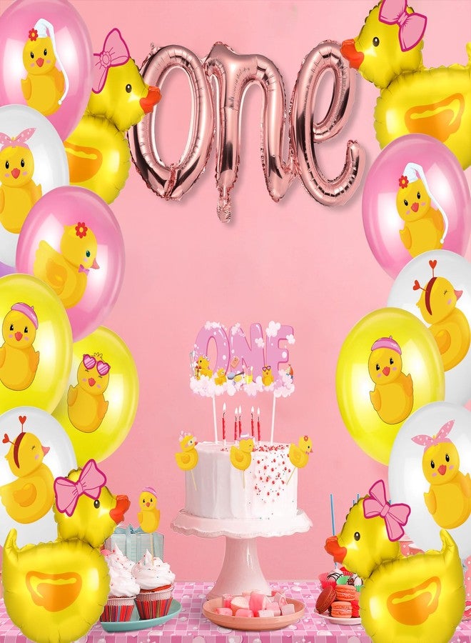 Glimin 44 Pcs Duck 1st Birthday Decorations Yellow Duck Rubber Latex Foil Balloon One Birthday Cake Topper Tablecloths Party Decor(Cute) - Image 3