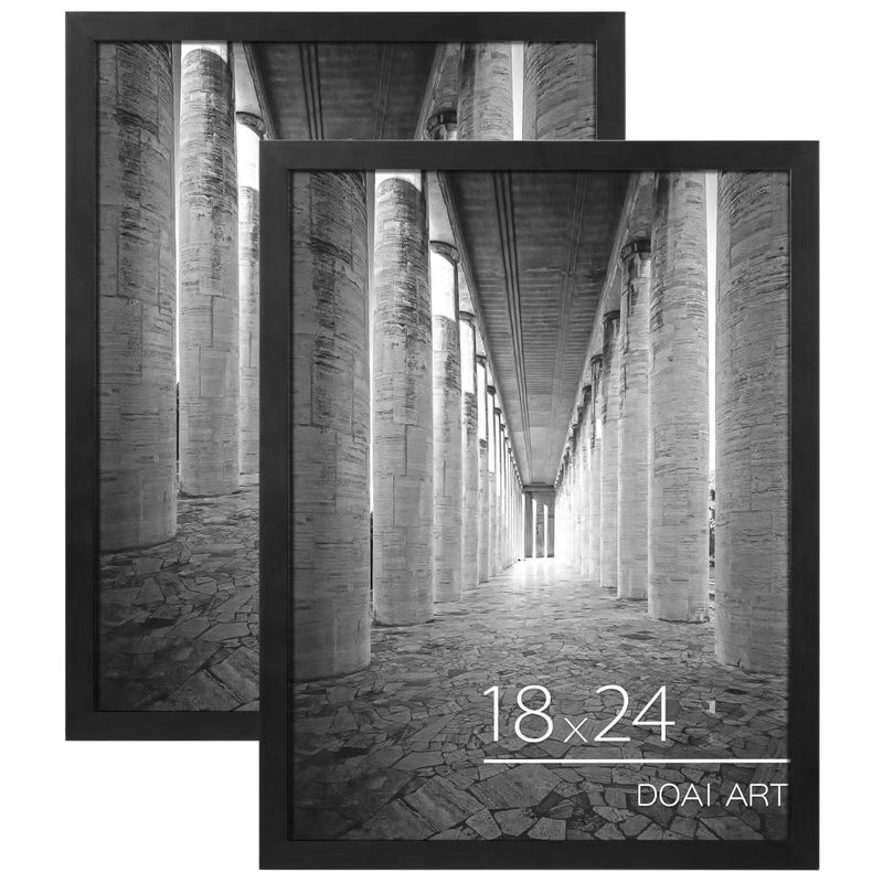 DOAI ART 18x24 Poster Frame 2 Pack, Black 18 x 24 Picture Frames for Horizontal or Vertical Wall Mounting, Scratch-proof Safe and Artistic Large Photo Frame Wall Art - Image 1