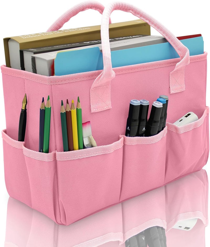 Cupohus Art Organizer Craft Storage Tote Bag with Pockets and Hadles, Oxford Fabric Carrying Caddy for Teacher, Officer, Artist, Traveler, and more – Pink - Image 1