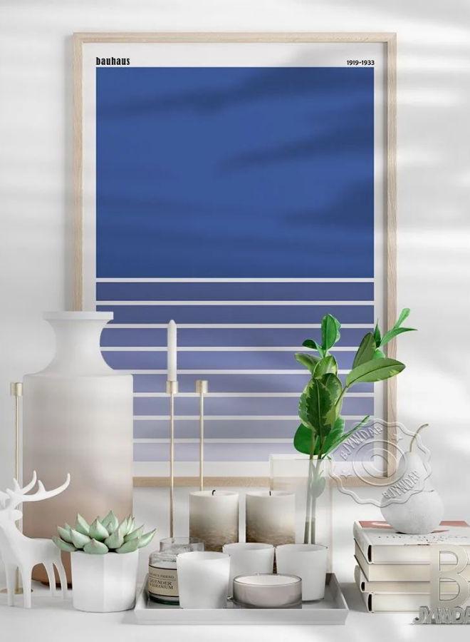 Geometric Bauhaus Abstract Art Poster, Minimalist Royalblue Gradient Patterning Poster, Nordic Rectangular Home Kids Room Decor - Image 1