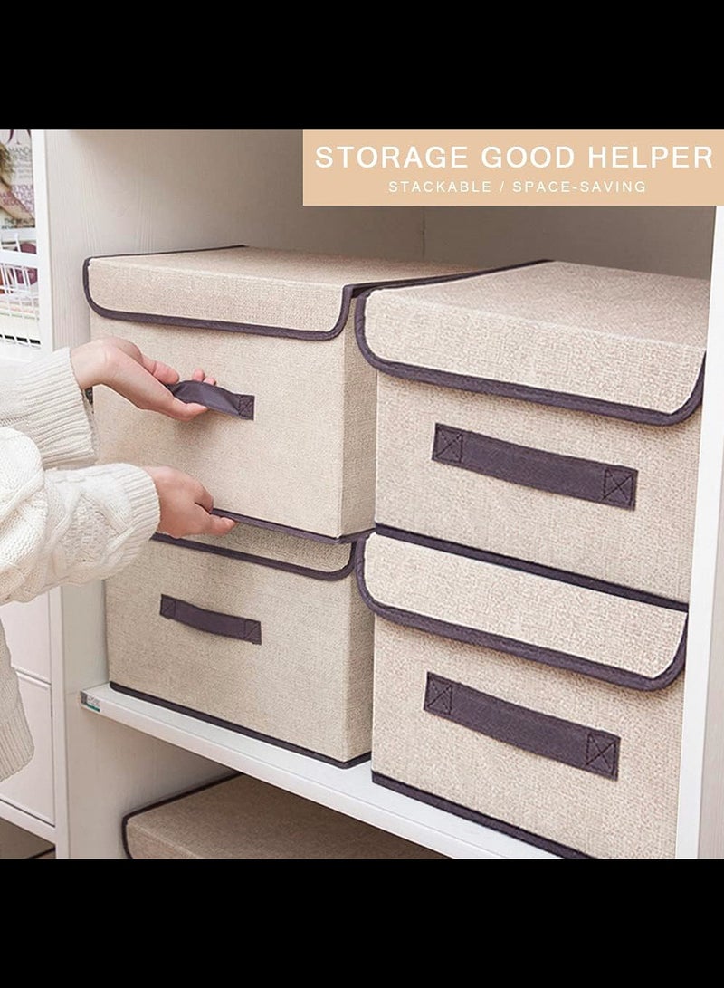 Clothes Organizer,Foldable Storage Cube Bin Organizer Basket with Flip-Top Lid & Handles, Large Clothes Blanket Box for Home, Office, Closet, Beige, 4 Pack 36 x 23 x 24cm - Image 2