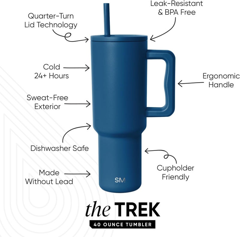 Simple Modern 40 oz Tumbler with Handle and Straw Lid | Insulated Reusable Stainless Steel Water Bottle Travel Mug Cupholder Use | Gifts for Women Men Him Her | Trek Collection | 40oz | Slumberland - Image 1