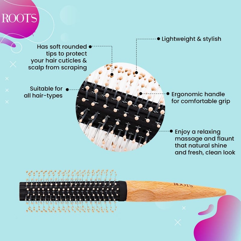 Roots  Wooden Hair Brushes  Rounded Paddle And Vented Styles For Healthy Glamorous Hair  Suitable For All Hair Type  For Men  Women  Lightweight and stylish Hair Brush  BWG12 - Image 4
