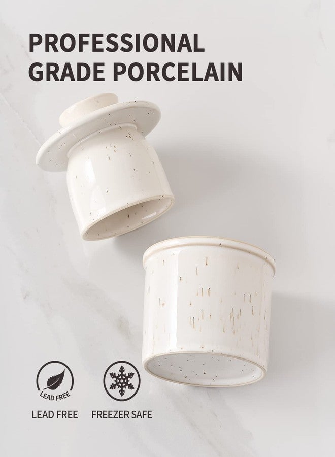XELA Ceramic Butter Crock, The Original Reactive Glaze Speckled White, Butter Dish With Water Line for Spreadable Fresh Butter - Speckled White - Image 3