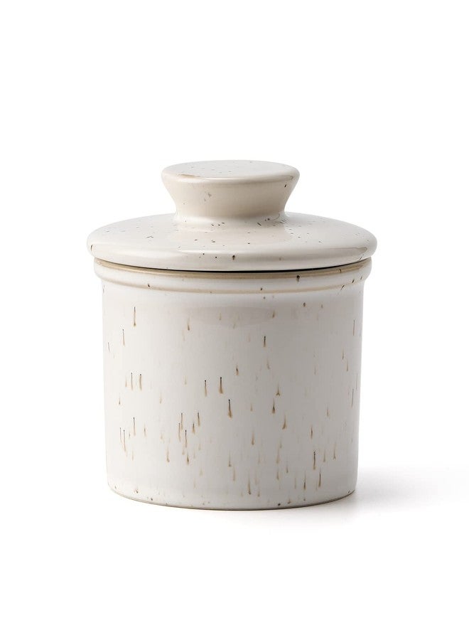 XELA Ceramic Butter Crock, The Original Reactive Glaze Speckled White, Butter Dish With Water Line for Spreadable Fresh Butter - Speckled White - Image 1